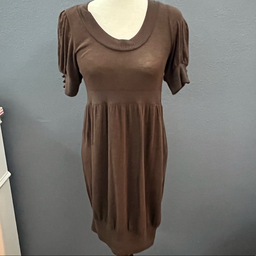 Brown Mini Button Sleeve Dress Sz XL